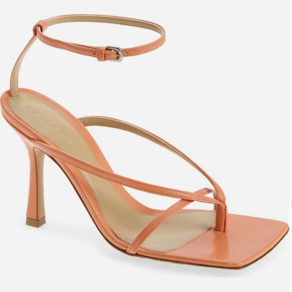 Bottega Veneta Heeled Ankle Strap Sandals In Papaya, Size 37